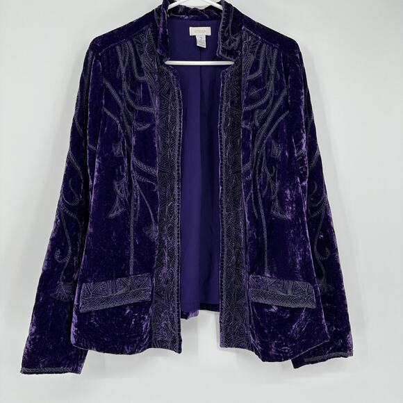 Chico's Jackets & Blazers - Chico's Jacket Womens Large Purple Velvet Embroidered Open Front Blazer Boho